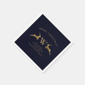 Vrolijk Kerstgezin Monogram Gouden Herten Marine Servet (Hoek)