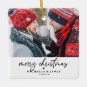 Vrolijk Kerstgezin / Paar Namen 2-Foto Keramisch Ornament (Voorkant)