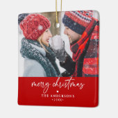 Vrolijk Kerstgezin / Paar Namen 2-Foto Keramisch Ornament (Links)