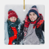 Vrolijk Kerstgezin / Paar Namen 2-Foto Keramisch Ornament (Achterkant)