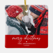 Vrolijk Kerstgezin / Paar Namen 2-Foto Keramisch Ornament (Voorkant)