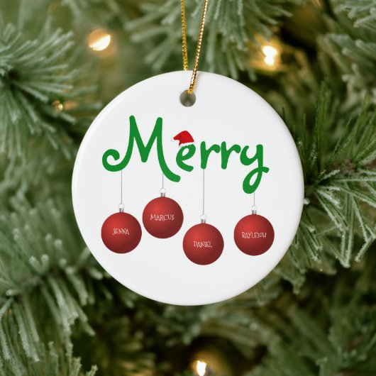 Vrolijk kerstgezin van vier aangepaste siervoorwer keramisch ornament (Boom)