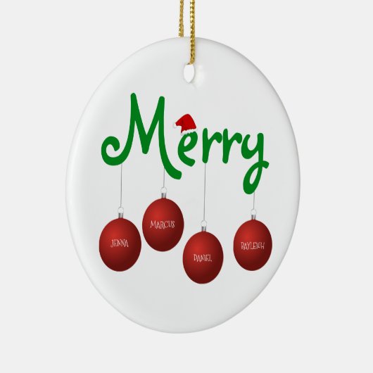 Vrolijk kerstgezin van vier aangepaste siervoorwer keramisch ornament (Rechts)