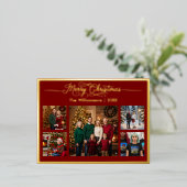 Vrolijk Kerstgezin Vijf Foto Rood Folie Feestdagen Briefkaart (Staand Voorkant)