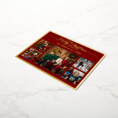 Vrolijk Kerstgezin Vijf Foto Rood Folie Feestdagen Briefkaart (Gedraaid)