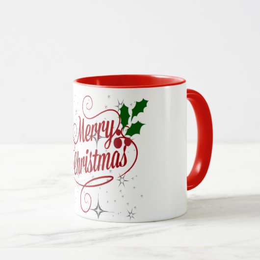 Vrolijk kerstglans en rode tekst mok (Voorkant rechts)