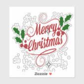 Vrolijk kerstglans en rode tekst sticker (Vel)