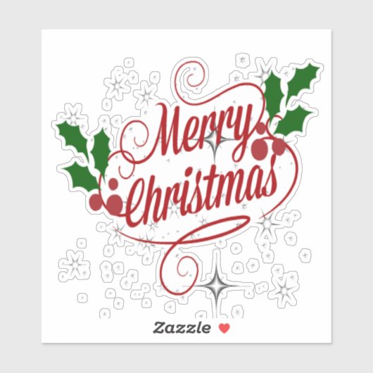 Vrolijk kerstglans en rode tekst sticker (Vel)