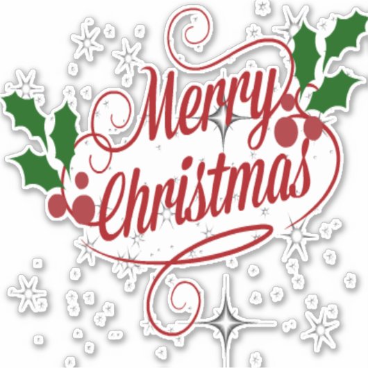 Vrolijk kerstglans en rode tekst sticker (Voorkant)