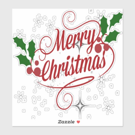 Vrolijk kerstglans en rode tekst sticker (Vel)