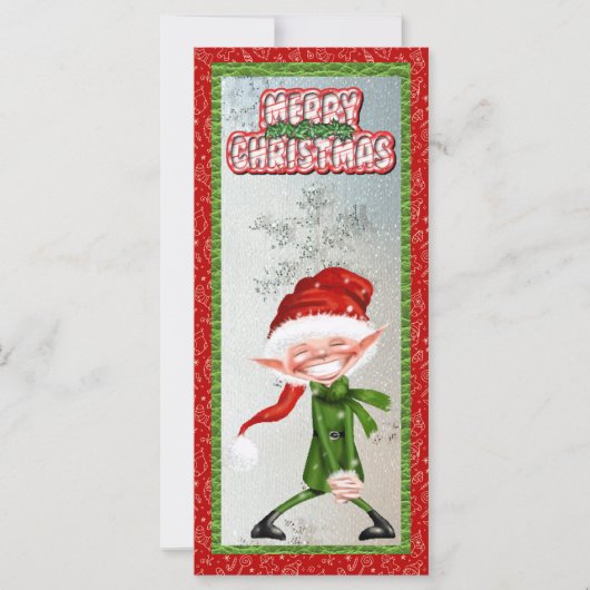 Vrolijk kerstglimlachend Elf Flat-Kaart (Voorkant)