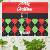 Vrolijk kerstgordel en Argyle Red Theedoek (Gevouwen)