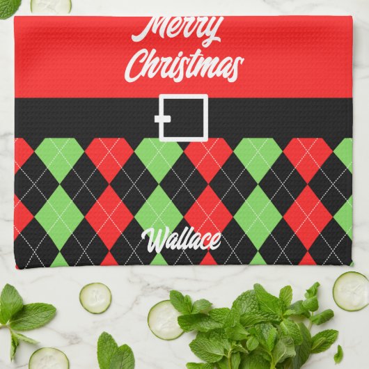Vrolijk kerstgordel en Argyle Red Theedoek (Gevouwen)