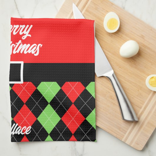 Vrolijk kerstgordel en Argyle Red Theedoek (Quarter Fold)