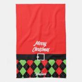 Vrolijk kerstgordel en Argyle Red Theedoek (Verticaal)
