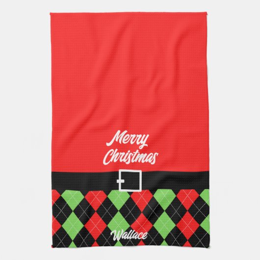 Vrolijk kerstgordel en Argyle Red Theedoek (Verticaal)