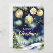 Vrolijk kerstgoud baubles nacht waterverf feestdagenkaart (Voorkant)