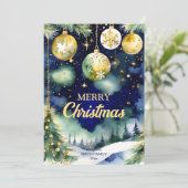 Vrolijk kerstgoud baubles nacht waterverf feestdagenkaart (Staand voorkant)