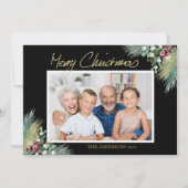 Vrolijk kerstgoud bessen foto zwart feestdagenkaart (Voorkant)