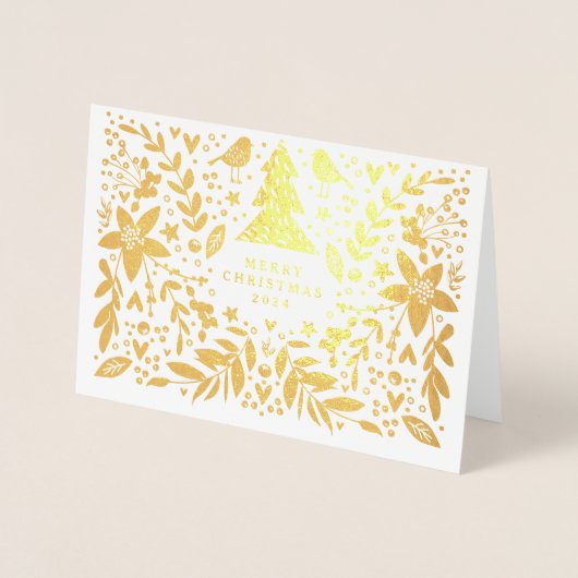 VROLIJK KERSTGOUD BOTANISCHE FOTO FOLIE KAARTEN (Voorkant)