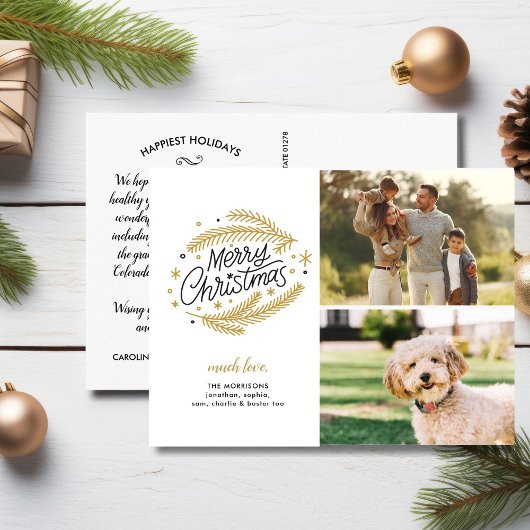 Vrolijk kerstgoud - chemicaliën, 2 foto's briefkaart