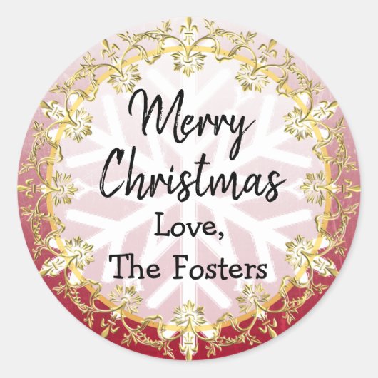 Vrolijk kerstgoud en een persoonlijk tintje rood f ronde sticker (Voorkant)
