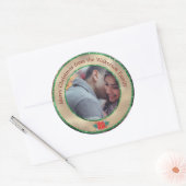 Vrolijk kerstgoud en groene Glitter Aangepaste Fot Ronde Sticker (Envelop)