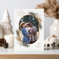 Vrolijk kerstgoud en groene WinterFloral Foto
