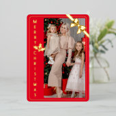 Vrolijk kerstgoud en rode familie afbeelding kaart (Staand Voorkant)