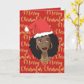 Vrolijk kerstgoud en rood, zwarte vrouw, kerstman kaart (Gele Bloem)