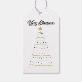 Vrolijk kerstgoud en zwarte gestileerde boom | cadeaulabel