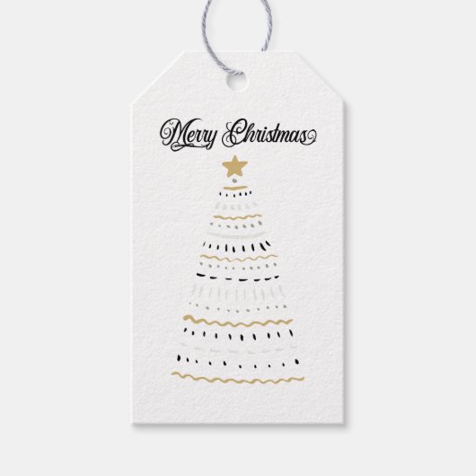 Vrolijk kerstgoud en zwarte gestileerde boom | cadeaulabel (Voorkant)