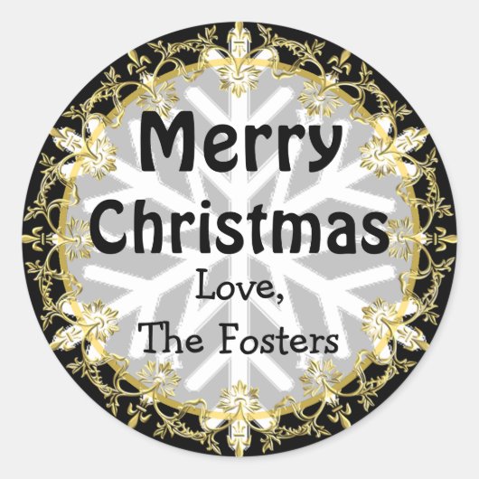 Vrolijk kerstgoud en zwarte persoonlijke feestdag ronde sticker (Voorkant)