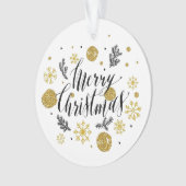 Vrolijk kerstgoud en zwarte sierbloem ornament (voorkant)