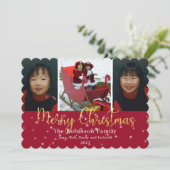 Vrolijk kerstgoud, glitter en sterren 3 Foto Feestdagenkaart (Staand voorkant)