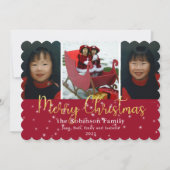 Vrolijk kerstgoud, glitter en sterren 3 Foto Feestdagenkaart (Voorkant)