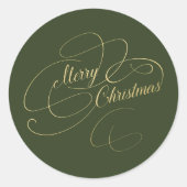 Vrolijk kerstgoud groen elegant script ronde sticker (Voorkant)