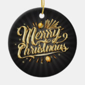 Vrolijk kerstgoud keramisch ornament (Voorkant)