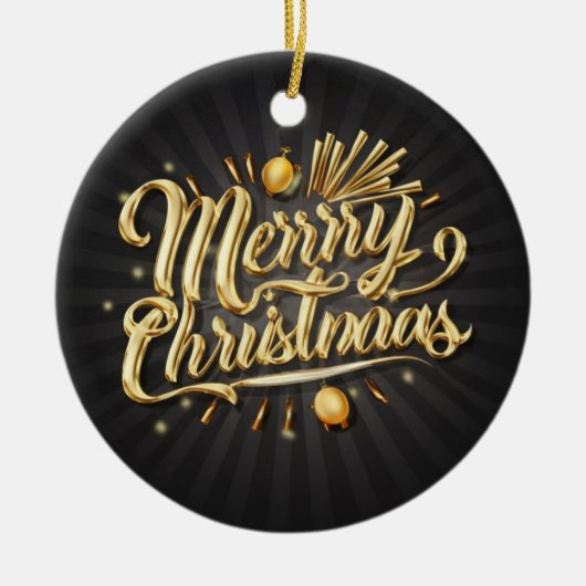 Vrolijk kerstgoud keramisch ornament (Voorkant)