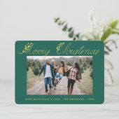 Vrolijk kerstgoud laat typografie groene foto acht feestdagenkaart (Staand voorkant)