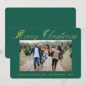 Vrolijk kerstgoud laat typografie groene foto acht feestdagenkaart (Voorkant / Achterkant)