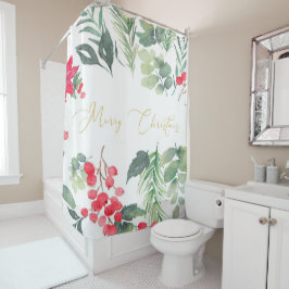 Vrolijk kerstgoud met Waterverf Holly Douchegordijn