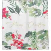 Vrolijk kerstgoud met Waterverf Holly Douchegordijn (Voorkant)