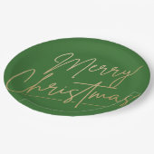 Vrolijk kerstgoud op groen papieren bordje (Gekanteld)