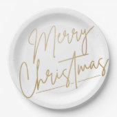 Vrolijk kerstgoud op wit papieren bordje (Voorkant)