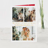 Vrolijk kerstgoud script 3 foto's collage folie feestdagenkaart (Voorkant)