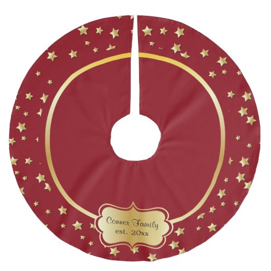 Vrolijk kerstgoud sterft op donkerrode achtergrond kerstboom rok (Voorkant)