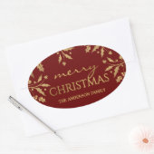 Vrolijk kerstgoud vakantie Holly Faux Folie Ovale Sticker (Envelop)