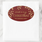 Vrolijk kerstgoud vakantie Holly Faux Folie Ovale Sticker (Tas)
