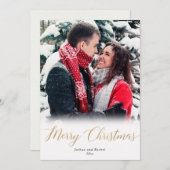 Vrolijk kerstgoud witte, eenvoudige fotokaart (Voorkant / Achterkant)